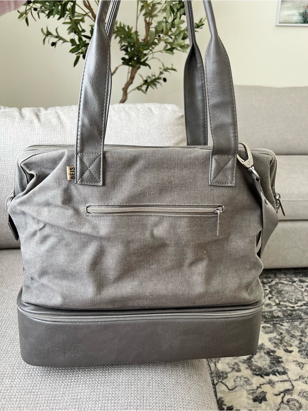 BEIS Grey Two-Tone Weekender
Bag with Detachable Strap